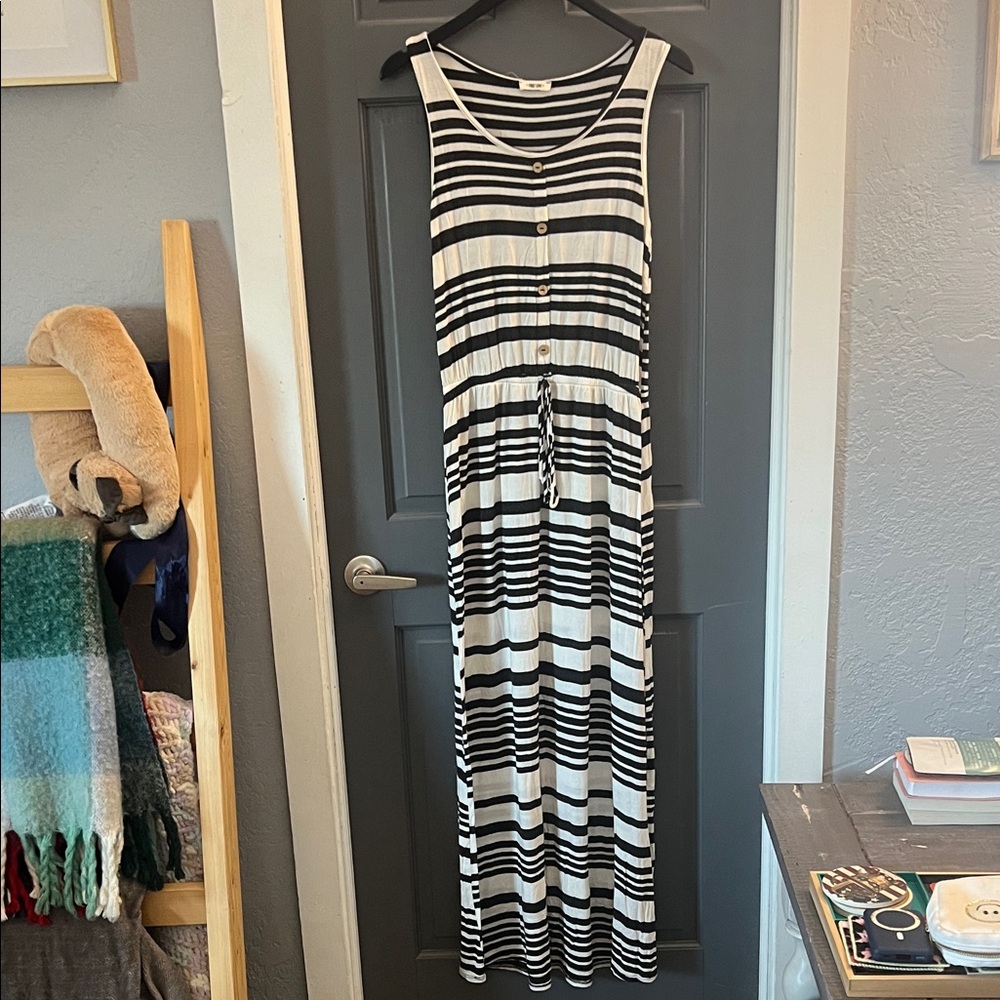 First Love Black and White Striped Maxi Dress HALI